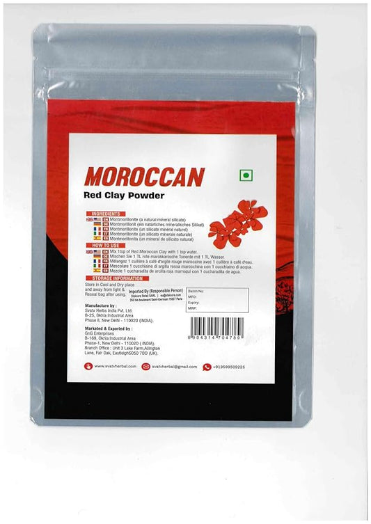 SVATV Red Moroccan Clay Powder | Red Clay | Skin care| Hair Mask | Face Scrub | Skin Care Detox -227 Gram, Half Pound, 8 Ounce