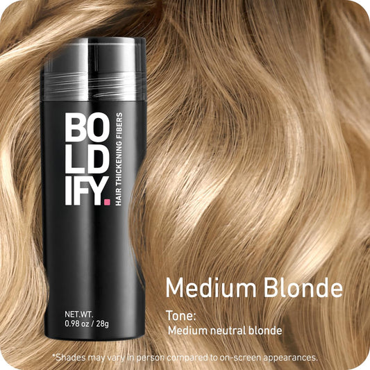 BOLDIFY Hair Fibers (28g) - Fill In Thinning and Fine Hair for an Instantly Fuller, Thicker Look - 14 Shades for Women & Men - Medium Blonde