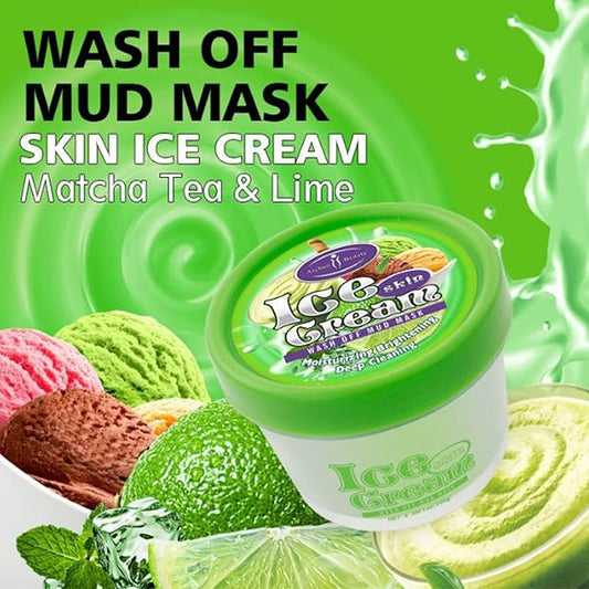 AICHUN BEAUTY Ice Cream Facial Wash Off Mud Mask Oil-Control Deep Cleaning Moisturizing Exfoliation Blackhead Skin Care 100g 3.38FL. OZ (MATCHA TEA & LIME)