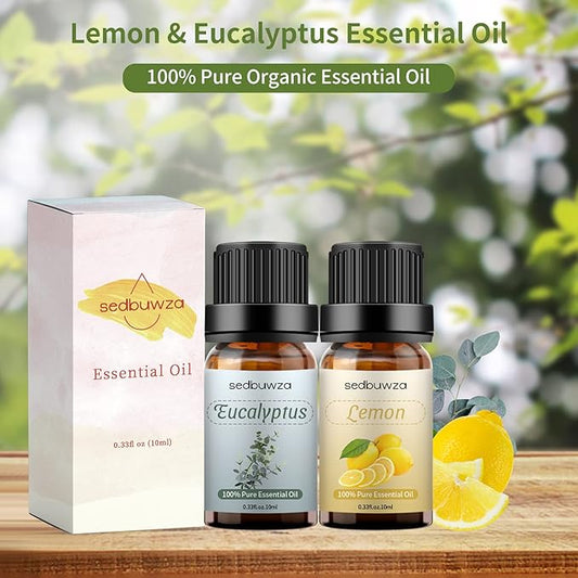 Eucalyptus Oil Lemon Essential Oil Gift Set, 100% Pure Organic Aromatherapy Oils Gift Set for Diffuser, Massage, Soap, Candle Making - 2 x 10ml