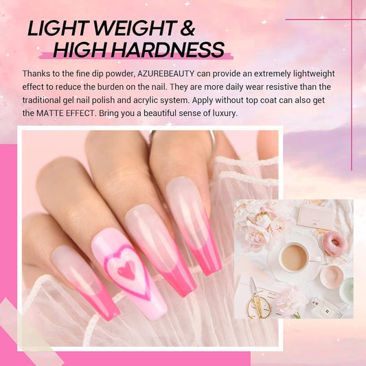 AZUREBEAUTY Pink Dip Powder Nail Set, 6 Colors Light Hot Pink Cherry Blossom Shades Dipping Powder Starter Kit, French Nail Art Manicure, No Need Nail Lamp Cured DIY Salon