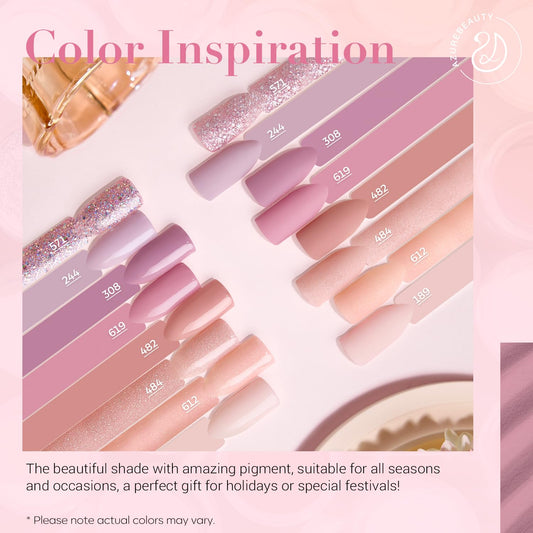 AZUREBEAUTY 30Pcs Dip Powder Nail Kit with Matte Top Coat, 8 Neutral Nude Lilac Colors, Starter Set