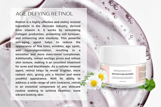 Ras Age Defying Retinol for Face, Plums out Fine Lines, Reduces Large Pores, Detoxify Skin from Free Redicals, Gives youthful Look, With Vitamin B3, Rose Extract, Chamomile, Centella Asiatica 50ml