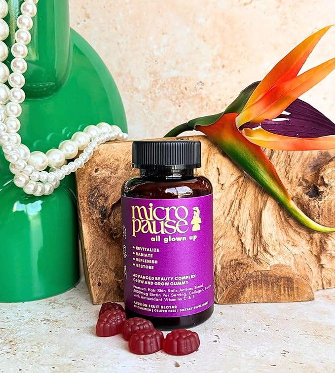 All Glown Up Advanced Beauty Complex Glow and Grow Gummies with Biotin, Collagen, and Antioxidant Vitamins A, C, and E for Hair, Skin, and Nails.