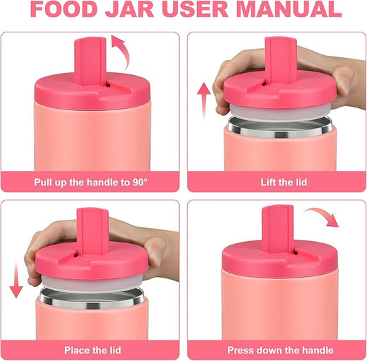 17 OZ Soup Thermo for Hot Food Insulated Vacuum Food Jar with Buckle Lid, Stainless Steel Wide Mouth Leak Proof Lunch Container for School Travel Pink