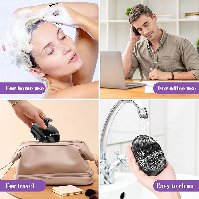 Scalp Massager Shampoo Brush with Soft Silicone Bristles for Hair Growth, Scalp Scrubber Head Massager for Dandruff Removal, Shower Hair Brush for Women Men Kids Wet Dry Hair, Black