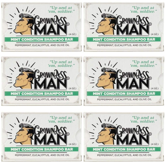 Solid Shampoo Bar Rich Lather 3 in 1: Hair, Beard & Body Wash - Plastic Free & Eco-Friendly, Natural & Organic Clean for All Hair Types, 4oz Bar (Mint Condition, 6-Pack)