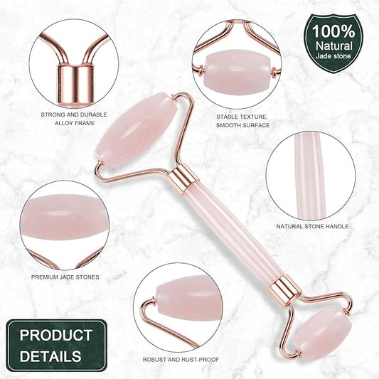 Jade Roller for Face, Facial Roller Massager Skin Care Tool, Gua Sha Facial Tools for Face, Neck, Eyes, Reduce Puffiness of The Skin (APink)
