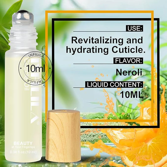 NXJ INFILILA Cuticle Oil Travel Size, Mini Cuticle Oil Repaired Dryness Nails and Cuticles, Moisturizes, and Strengthener for Nails Care Vitamin E, Milk Honey Natural Ingredients, 10ml Rollerball