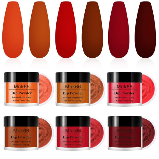 6 Colors Dip Powder Set, Orange Dark Red Wine Christmas Dipping Powder Color Set, Glossy Nail Art Manicure DIY Salon Home Gift for Ladies,YYSDDPS-02-6pcs