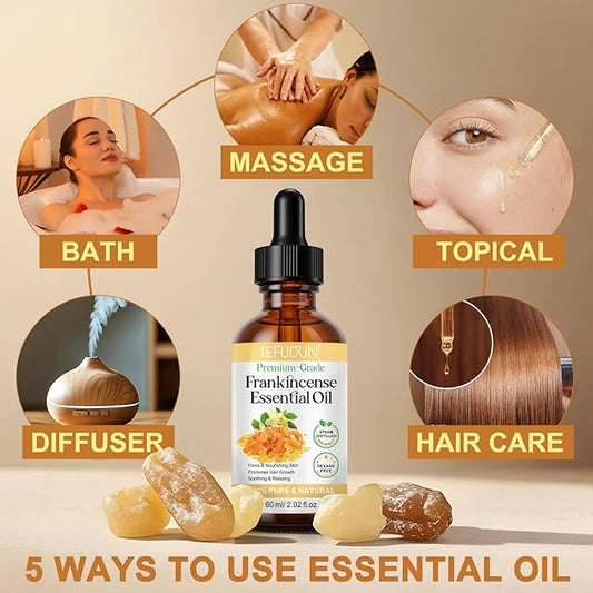 Frankincense Essential Oil, Frankincense Oil, Premium Grade Essential Oils for Face, Diffusers, Aromatherapy, Massage, Hair Care, Skin, Bath and Humidifiers, Pure and Natural - 60ml