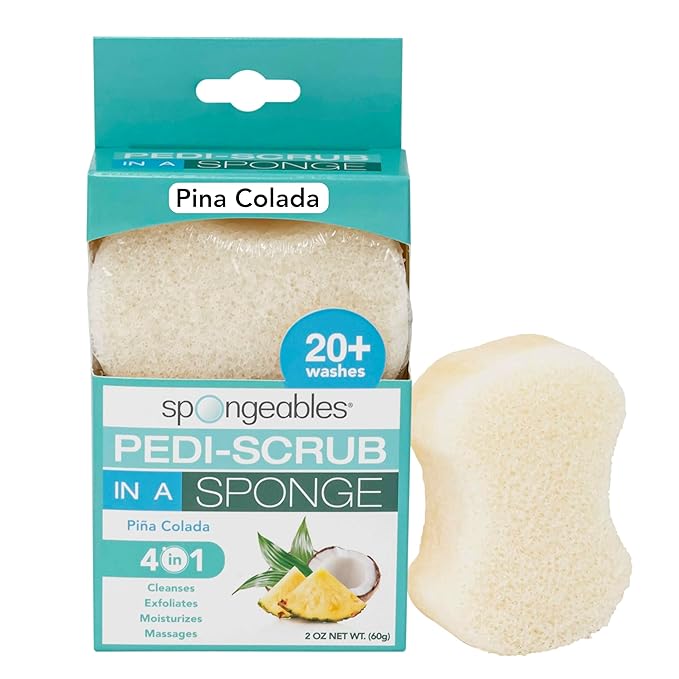 Spongables Pedi Scrub Foot Exfoliating 20+ Wash Sponge, Pina Colada, 1 Count