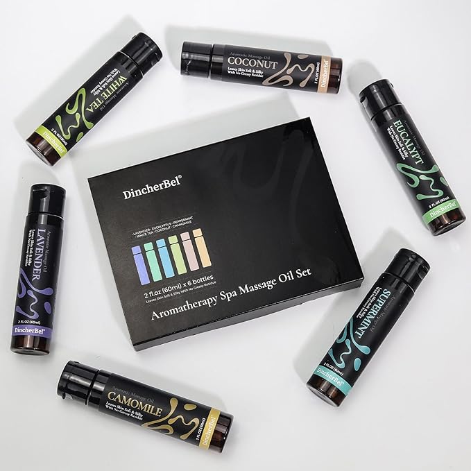 Massage Oil Kit for Massage Therapy, Spa Relaxing Aromatherapy Body Oil Set - Natural Scents of Lavender, Eucalyptus, Sweet Almond, White Tea, Coconut & Jojoba Oil (6 Pack)