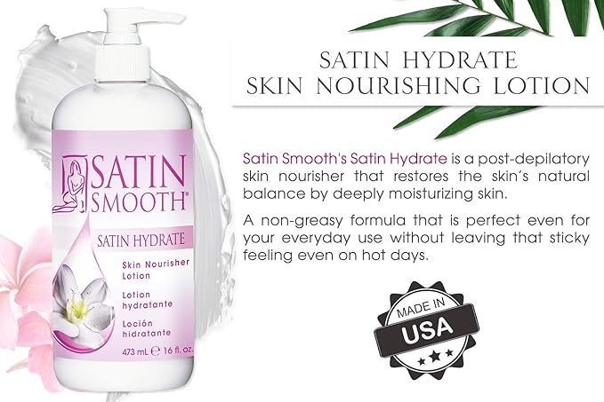 SATIN SMOOTH Hydrate Skin Nourisher Lotion, Post Waxing Treatment, Daily Moisturizer 16 oz