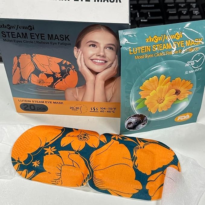 Steam Eye Mask 20 Packs, Self Heating Sleep Mask for Dry Eyes, Fatigue, Dark Circles, Comfortable Moist Warming Eye Mask, Disposable Heated Mask, Gift for Women, Men, Mum, Dad (Lutein)
