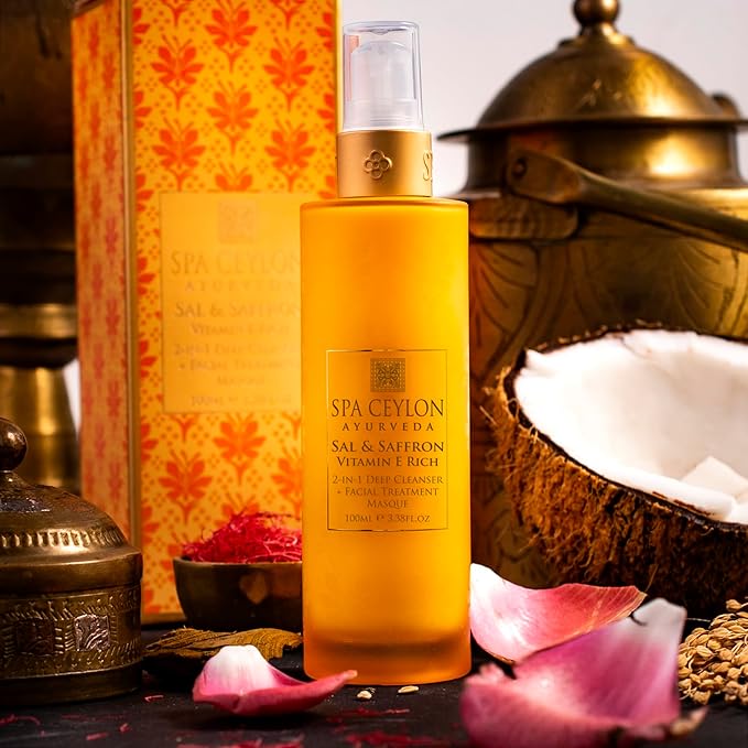 SPA CEYLON Sal and Saffron Vitamin E Enriched 2-In-1 Deep Cleanser + Facial Treatment Masque | Complexion Renewal | Deep Pore Cleansing | Hydrating Masque