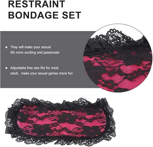 Soft Lace Eye Mask Party Ribbon Accessories, Eye Mask Comfortable Sleep Mask Can Be Adjusted to Shading Eyes, Travel,Home,Meditation,Shift Work (Rose Red)