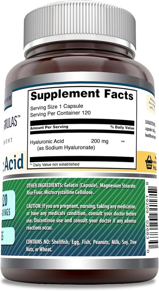 Amazing Formulas Hyaluronic Acid Supplement | 200 Mg Per Serving | 120 Capsules | Non-GMO | Gluten Free | Made in USA