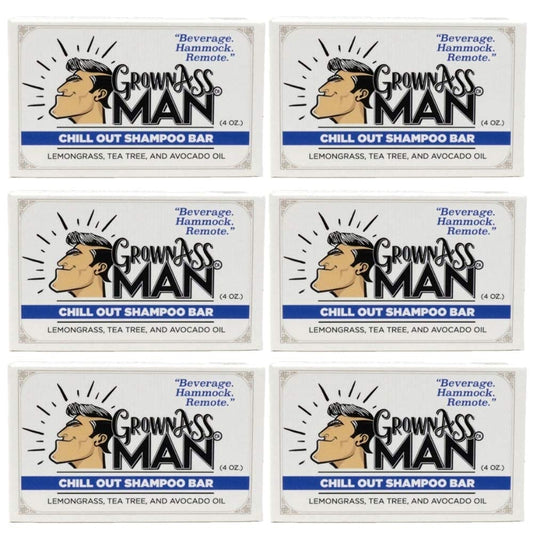 Solid Shampoo Bar Rich Lather 3 in 1: Hair, Beard & Body Wash - Plastic Free & Eco-Friendly, Natural & Organic Clean for All Hair Types, 4oz Bar (Chill Out, 6-Pack)