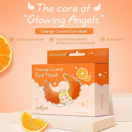 MOND'SUB Under Eye Mask - 6 Pairs Orange Crystal Eye Mask for Sleeping- Puffy Eyes & Dark Circles Treatments with Hyaluronic Acid, Reduce Under Eye Bags and Smooth Wrinkles, Brighten Complexion