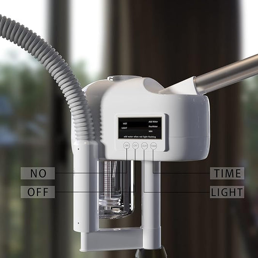 Facial Steamer Professional, Facial Steamer with Magnifying Lamp for Esthetician, 2 in 1 Ozone Steamer for Face, Face Steamer for Facial Deep Cleaning, White.