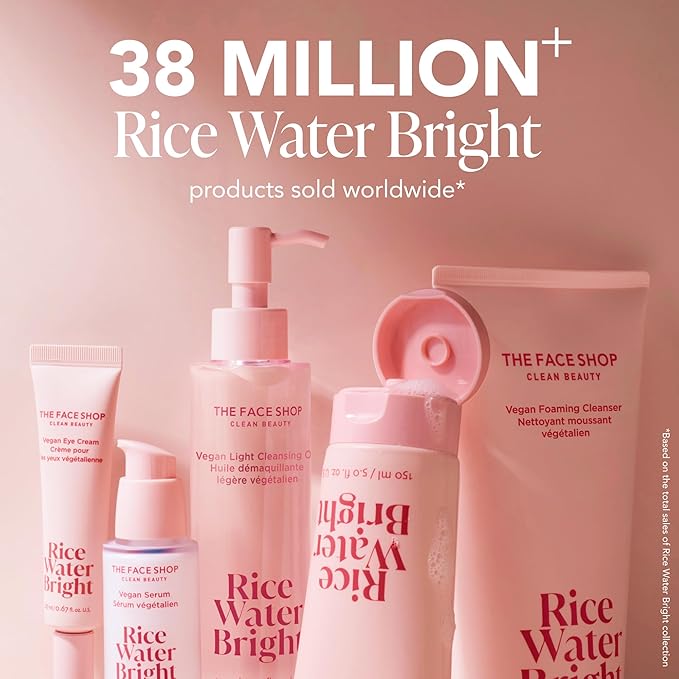 The Face Shop Rice Water Bright Foaming Facial Cleanser with Ceramide, Gentle Face Wash for Hydrating & Moisturizing, Vegan Face Cleanser, Makeup Remover, Korean Skin Care for All Skin Types, 300ml