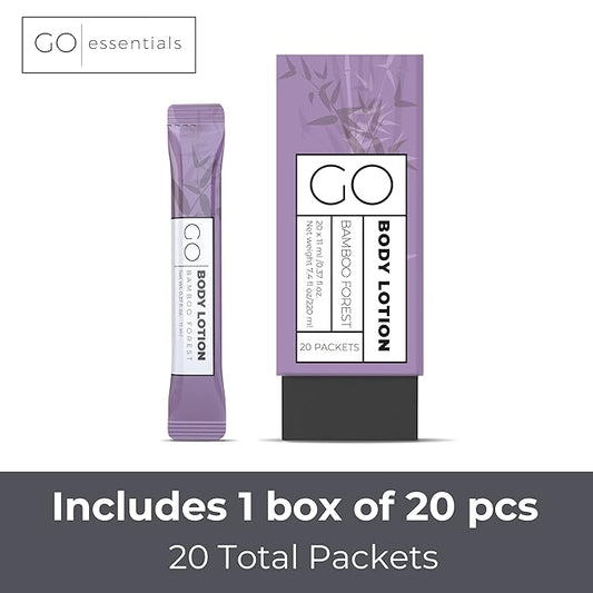GO Essentials Travel Size Lotion Packets – Single Use Body and Hand Lotion for Hydrated Skin and Toiletries. Airline Friendly – Portable Bulk. Womens Gift Set