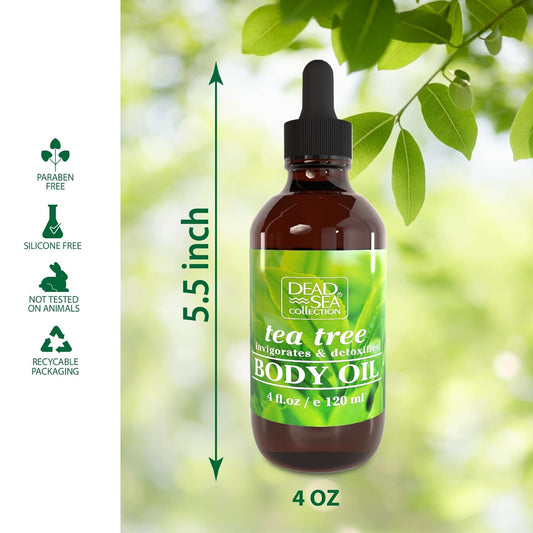 Dead Sea Collection Body Oil with Tea Tree-Dry Skin Moisturizer and Hydrating Massage - Nourishing Bath Oil - Increase Skin Elasticity and Provide Anti-Aging Support for Face and Body (4 fl.oz)