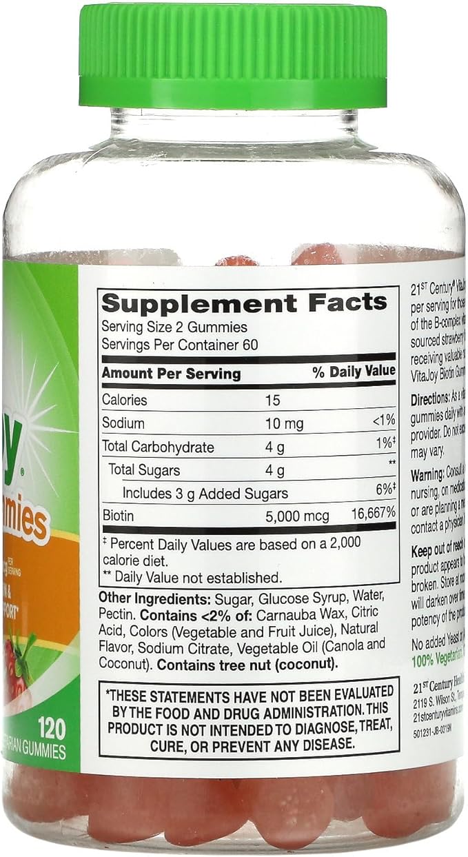 21st Century Vitajoy Biotin Gummies, (27729), Strawberry, 120 Count