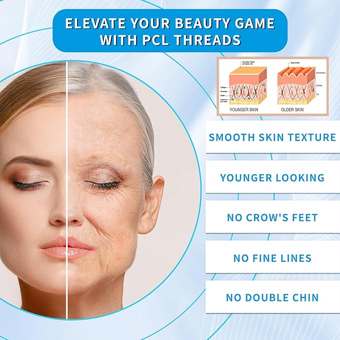 elves PCL Threads for Face Lift Mono Threads 27G60mm Pcl Smooth Threads Sharp Tip PCL Threads Mono 20Pcs Long-Lasting Skin Tightening Smoothing of Wrinkles