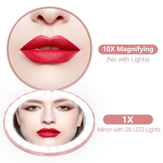 wobsion 10X Magnifying Tabletop Mirror, Touch Dimmable, 3 Color Temperature Adjustment, Auto Light Off, Rechargeable, Compact 4 inch x 0.8 inch