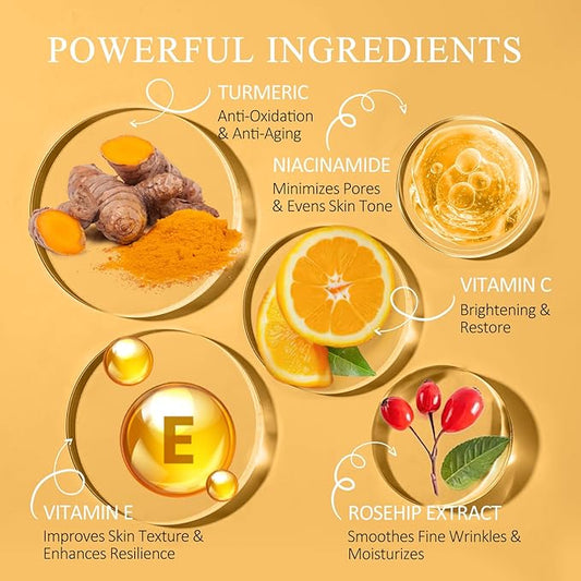 Vitamin C Face Serum with Turmeric for Uneven Skin Tone, Vitamin C & Turmeric Serum for Anti-Aging, Hydrating and Improving Dull Skin 1 Fl Oz