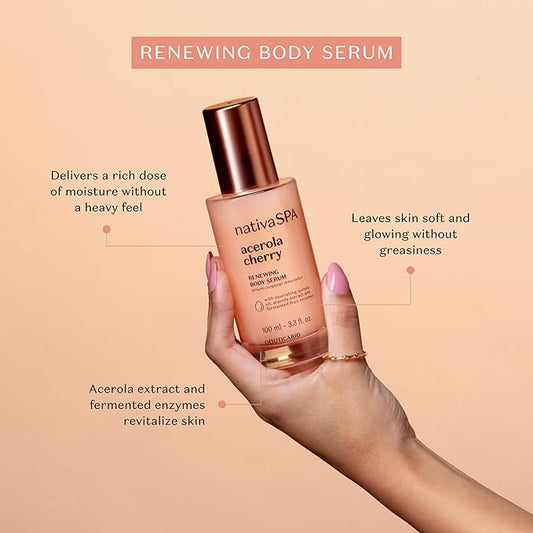 NATIVA SPA O BOTICÁRIO, Acerola Cherry Renewing Body Serum, Lightweight Hydration for Luminous Skin, 3.38 Ounce (100 ml)