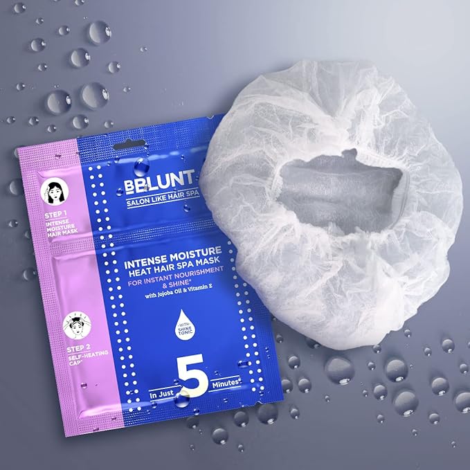 Intense Moisture Hair Spa Mask with Self-Heating Cap | Damaged Hair Treatment with Jojoba Oil & Vitamin E | Salon Like Hair Spa at Home in 5 Mins | Color Safe | 2.47 Oz/70 g