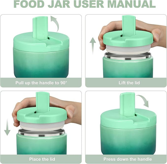 12oz Kids Soup Thermo for Hot Food Insulated Vacuum Food Jar with Buckle Lid, Stainless Steel Wide Mouth Leak Proof Lunch Container for School Travel