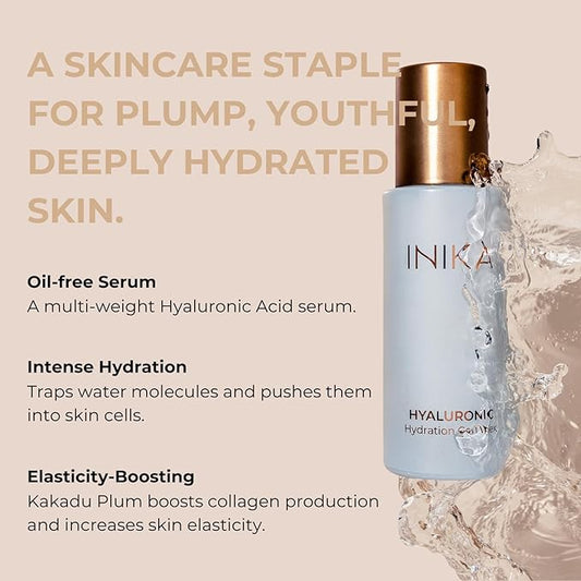 INIKA Hyaluronic Hydration Complex. Deeply hydrates and plumps skin, vegan and natural formula | Sustainable Packaging.