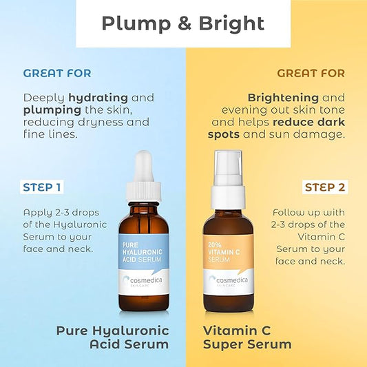 Cosmedica Skincare Set- Vitamin C Super Serum and Pure Hyaluronic Acid