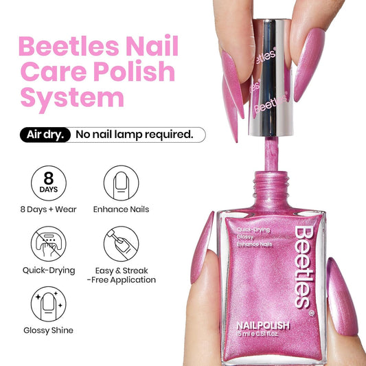 Beetles Sakura Pink Pearl Nail Polish - 15ml Quick Dry & Long Lasting Shimmer Art Effect for Nail Salon DIY at Home