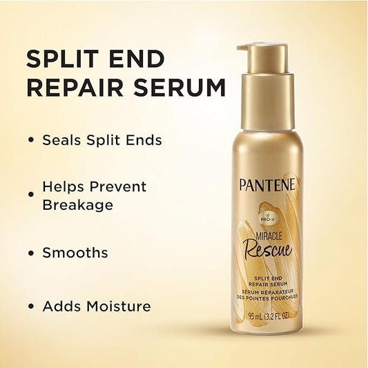 Pantene Hair Serum, Split Ends Hair Treatment, Hair Serum for Frizzy and Damaged Hair, Miracle Rescue, 3.2 oz