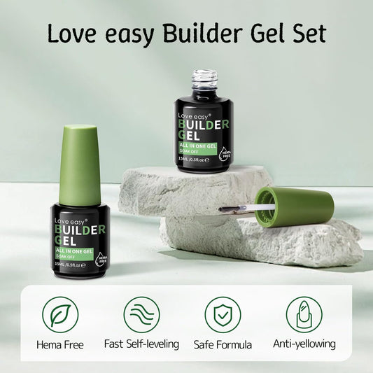 Builder Gel for Nails, 2 Pack Crystal Clear Soft Polish Fast Self-leveling Apex Strength Thickness Enhancement Building Thin Weak Nail, Beginners Home DIY Salon Manicure (U V Light Needed)