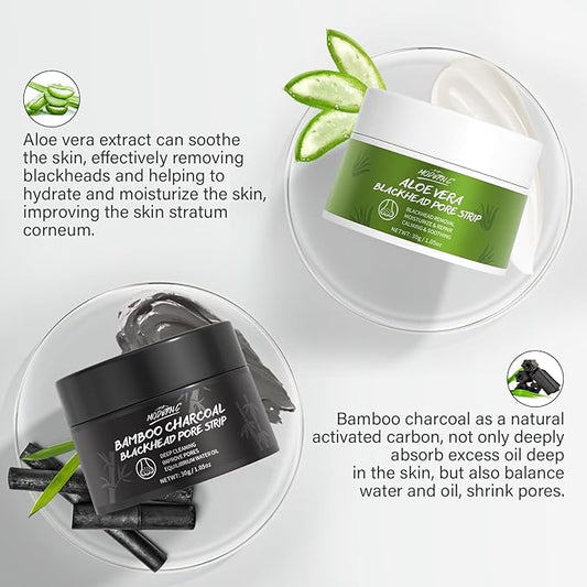 Blackhead Pore Strip 2pcs Aloe Vera Blackhead Remover Strip Bamboo Charcoal Nose Pore Strips Deep Cleaning Whitehead Strawberry Noses Blackhead Remover Face Mask Shrink Pores With 120pcs Paper