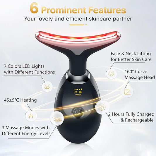 7-in-1 Deplux Skin Care Tool, Face Neck Massager for Skin Care Routine at Home, Glossy Black