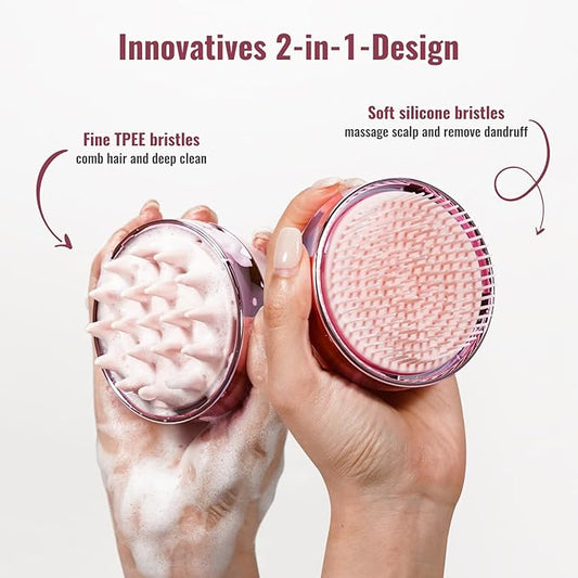 2 in 1 Scalp Massager Shampoo Brush with Soft Silicone Bristles for Hair Growth and Dandruff Removal, Hair Brush Head Massager Scalp Scrubber Exfoliator for Both Wet and Dry Use (Pink)