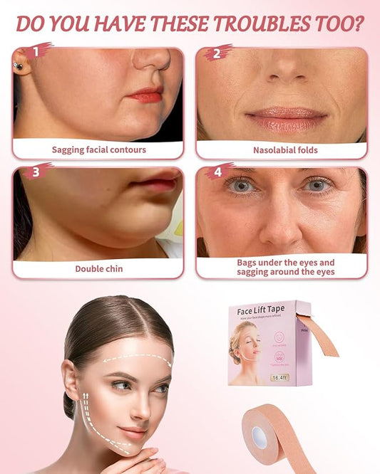 Anti-wrinkle Face Tape,3 Individually Wrapped Boxes of Premium Face Lifting Strap,Skin Tone Skin Tape for Face