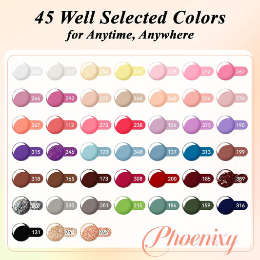PHOENIXY Gel Nail Polish Kit with U V Light 48W, 66 Pcs 135 Effect Gel Nail Polish Set Base Glitter Top Coat Manicure Tools Gifts for Women