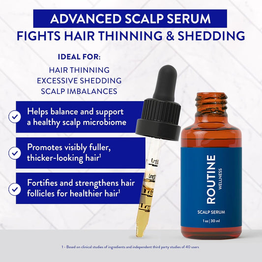 Routine Wellness Scalp Serum for Thinning Hair – Promotes Visibly-Thicker, Fuller-Looking Hair – Lightweight, Science-Backed with Red Clover & Peptides - 30ml