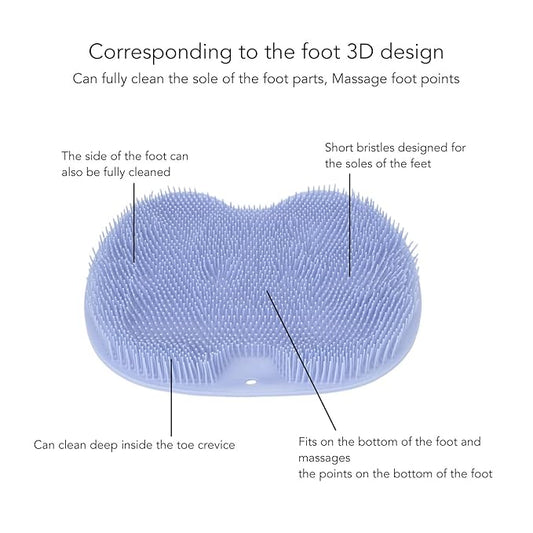 Silicone Foot & Body Scrubber with 75 Non Slip Suction Cups for Shower, Flat Shower Back Scrubber Wall Mounted Foot Scrubber for Shower Floor, Foot Massage Mat to Eliminate Dead Skin (Blue)