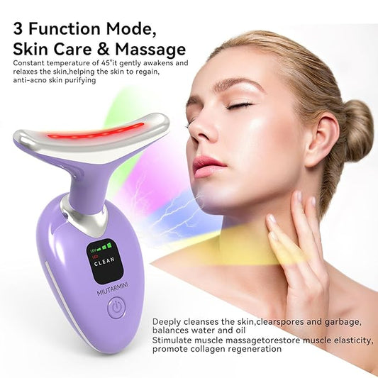 Facial & Neck Massager with Red Light Therapy | 7-Color LED Face Sculpting Wand | at-Home Skincare Tool for Women (Purple)