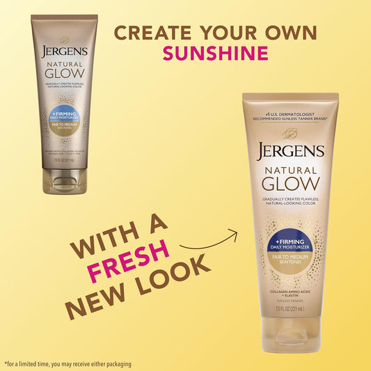 Jergens Natural Gradual Glow Bundle Pack: Daily Moisturizer +Firming 7.5fl oz and SPF20 Face Moisturizer 2fl oz, Fair to Medium