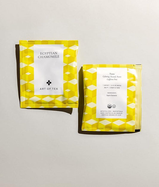 Art of Tea | Organic Egyptian Chamomile Tea Bags - Caffeine Free Herbal Tea | 50 Eco Friendly Pyramid Tea Bag Sachets